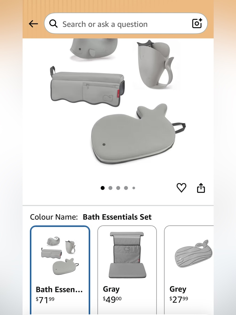 NEW Skip Hop MOBY Bath Essentials Kit | Whale Bath Time Set | Grey